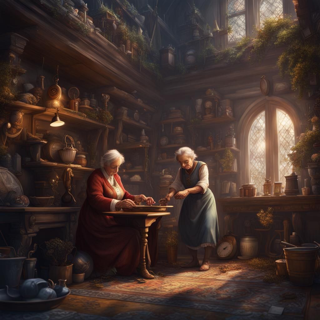 Granddaughter Helping Grandparent: Fantasy Concept Art