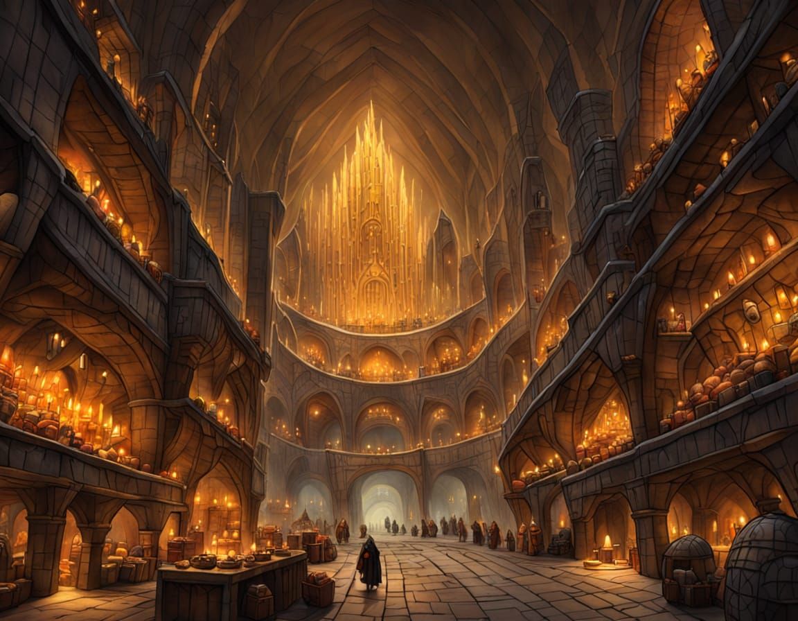 Vast Dwarven City Market Concept Art
