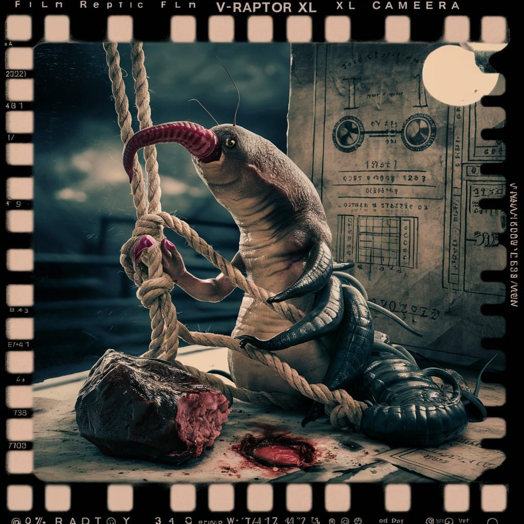 Surreal Reptile-Slug Creature in Black and White