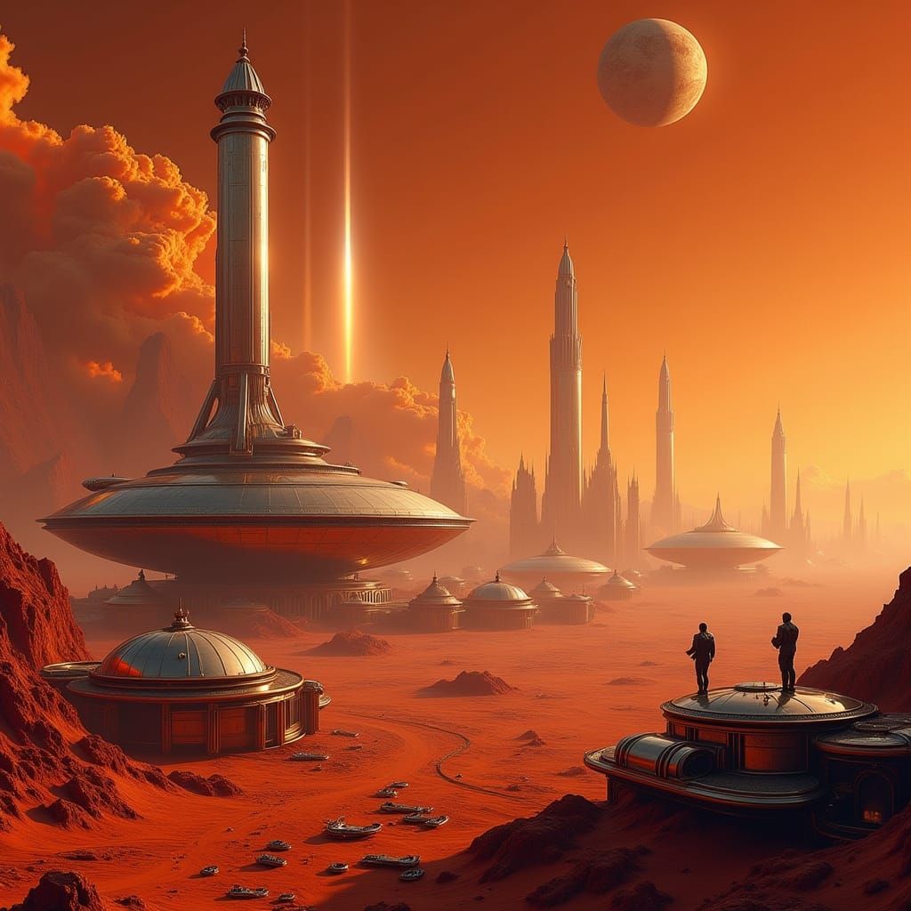 Retro Mars Colony 1953 Vintage Sci-Fi Illustration