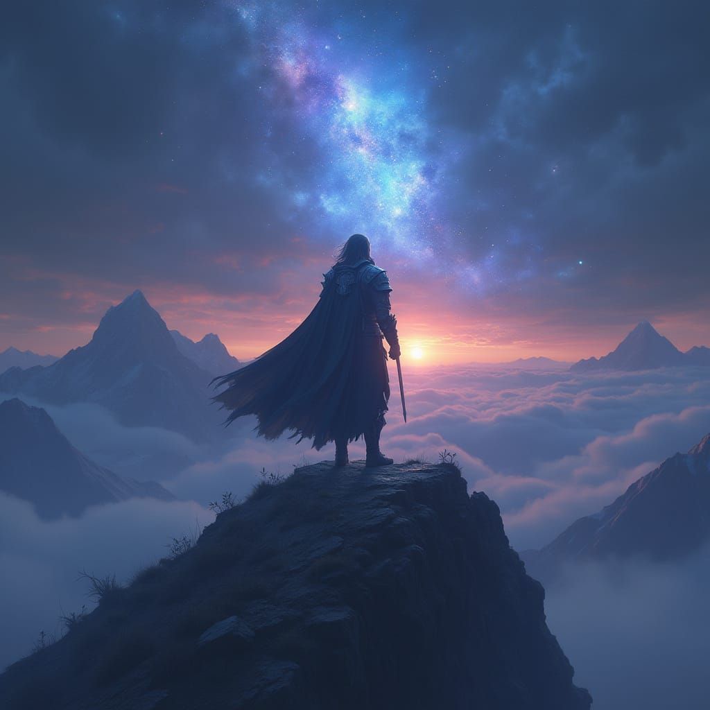 Ethereal Warrior Rises from the Night, Embracing Radiant Lig...