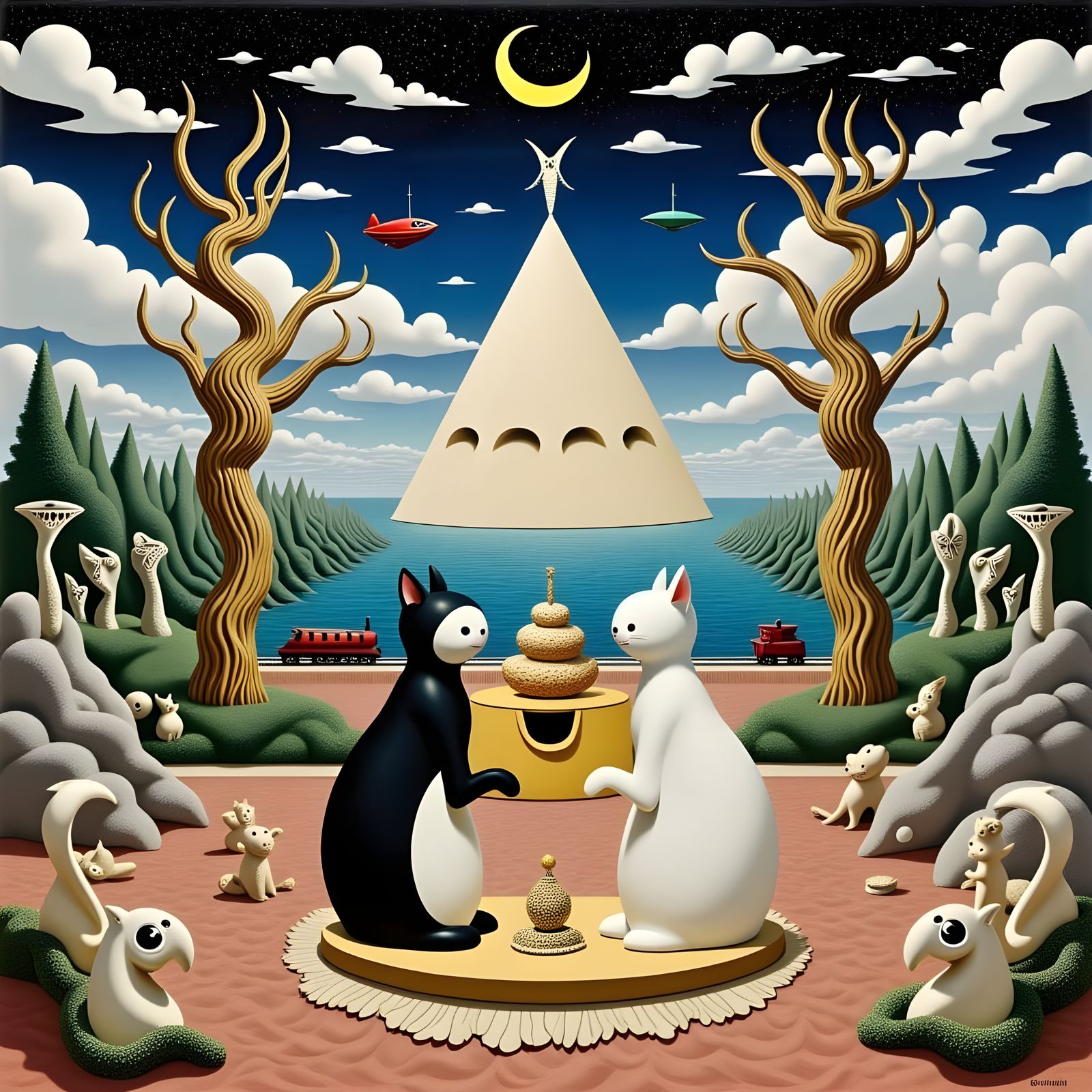 Neon Astral Cat Dog in Surreal Kitchen