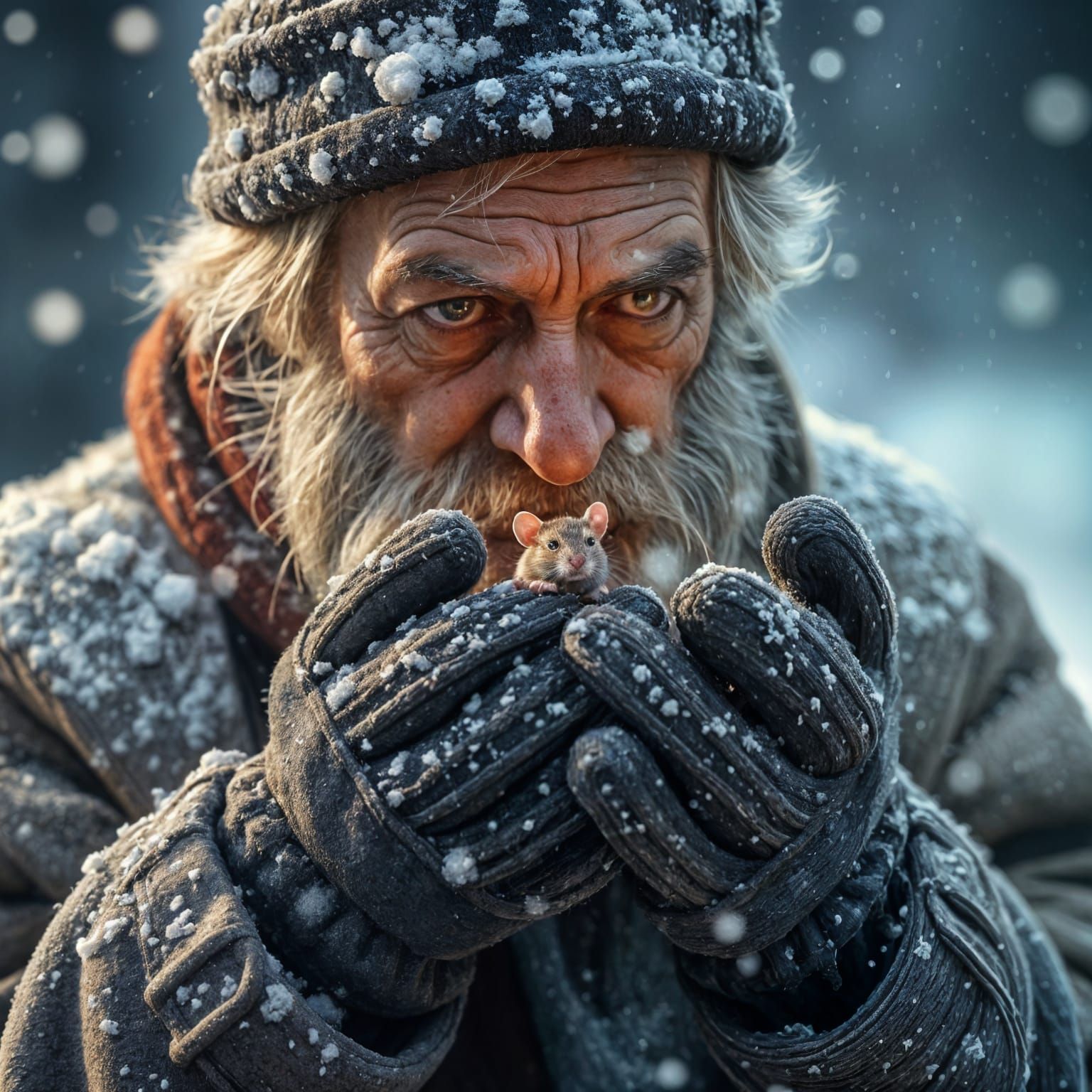 Warmth Amidst Winter's Fury: An Old Man's Gentle Touch