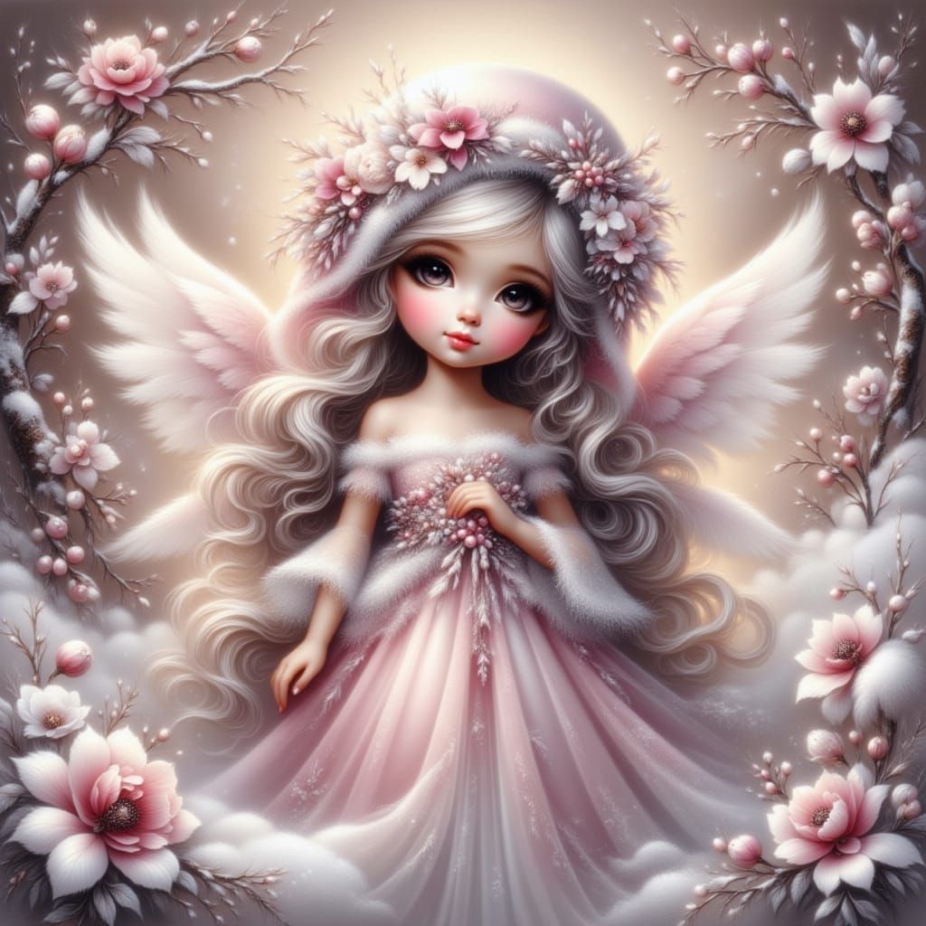 Whimsical Winter Angel in Snowy Forest