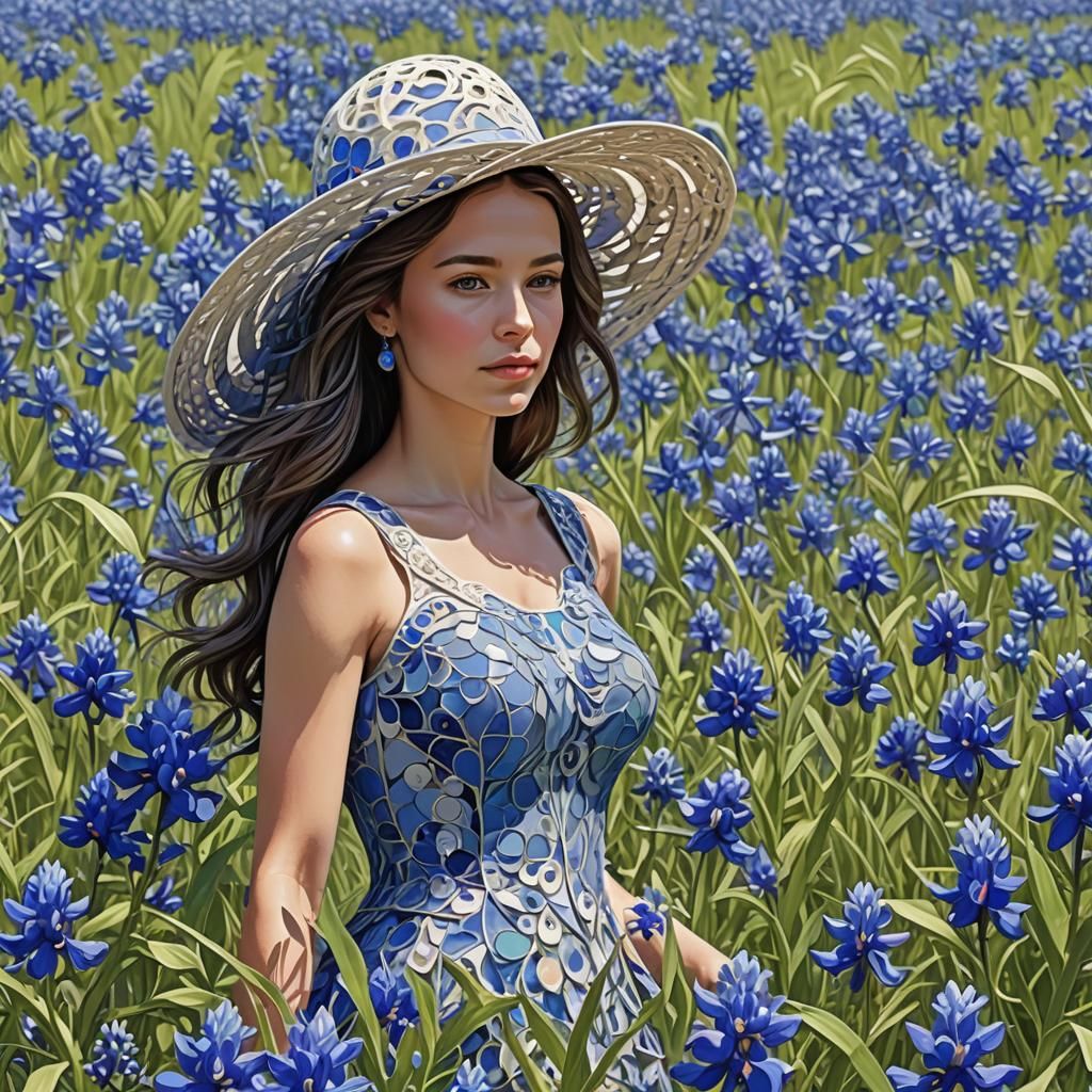 Beauty in Texas Bluebonnet Meadow: Abstract Vector Fractal