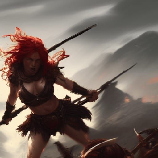 Fantasy Warrior Woman in Battlefield, Hyperdetailed Art