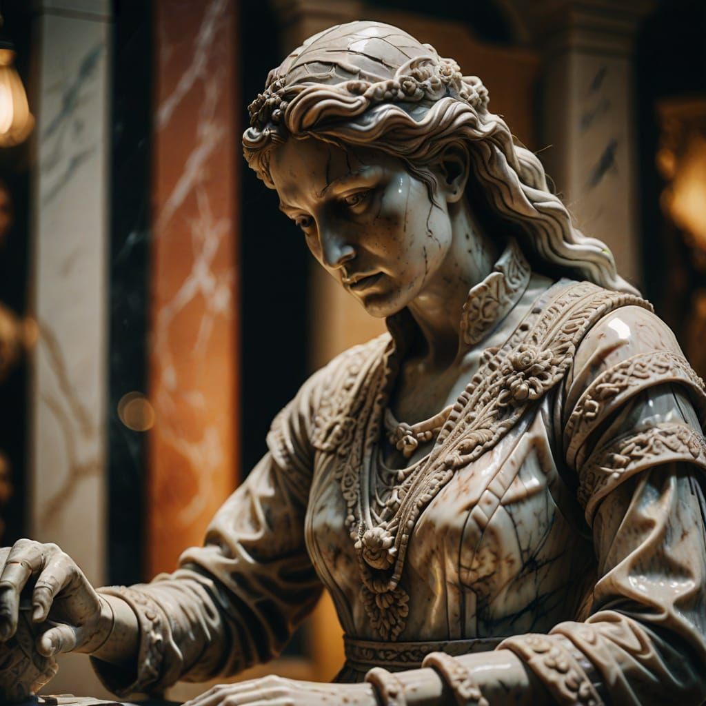 Sculptor Carving Marble Statue: Cinematic Close-Up