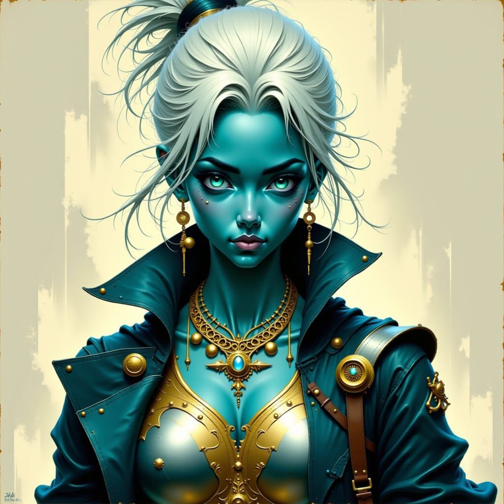 Air Genasi Pirate Woman with Mischievous Eyes