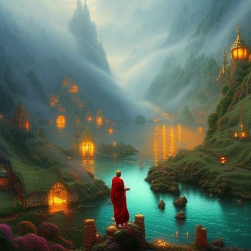 Monk's Quest for Gold: Epic Digital Painting