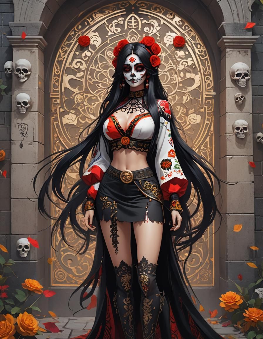 Day of the Dead Girl in Gothic Anime Style