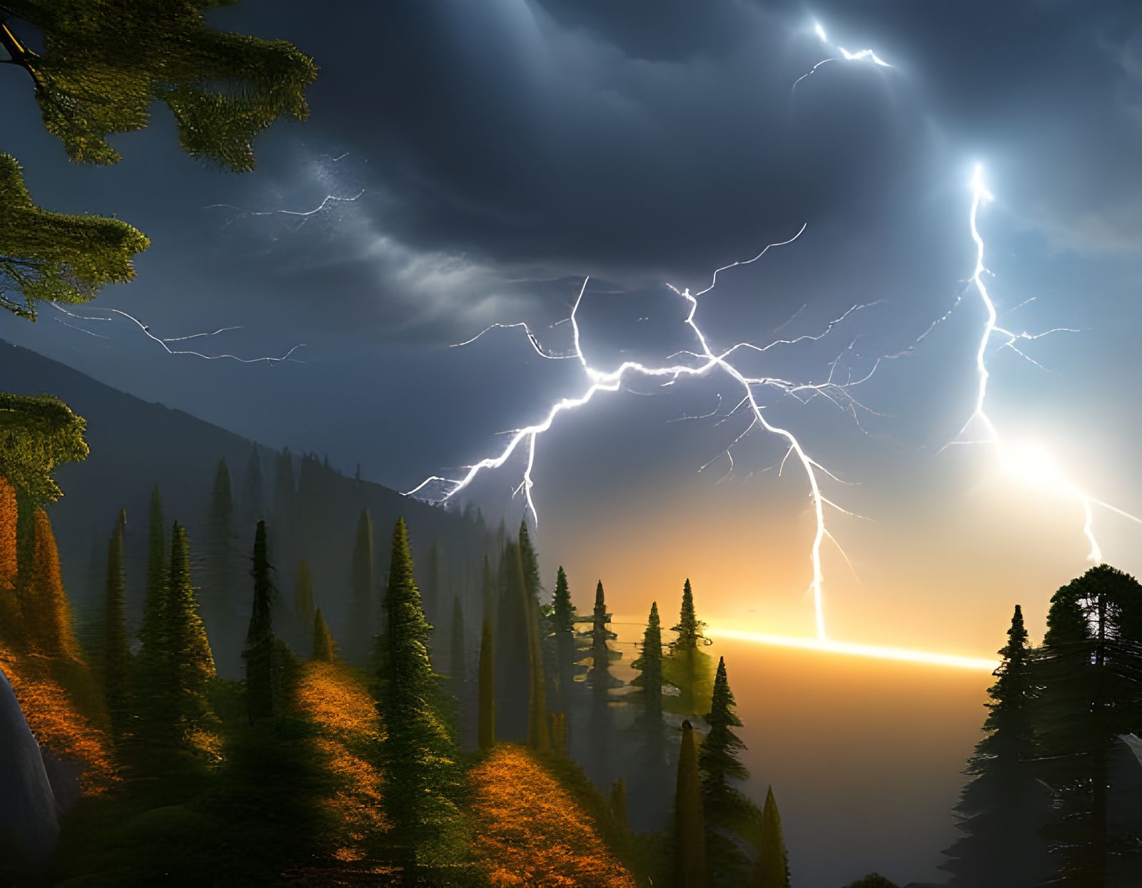 Lightning Disco Over Lake: 8K Fantasy Art