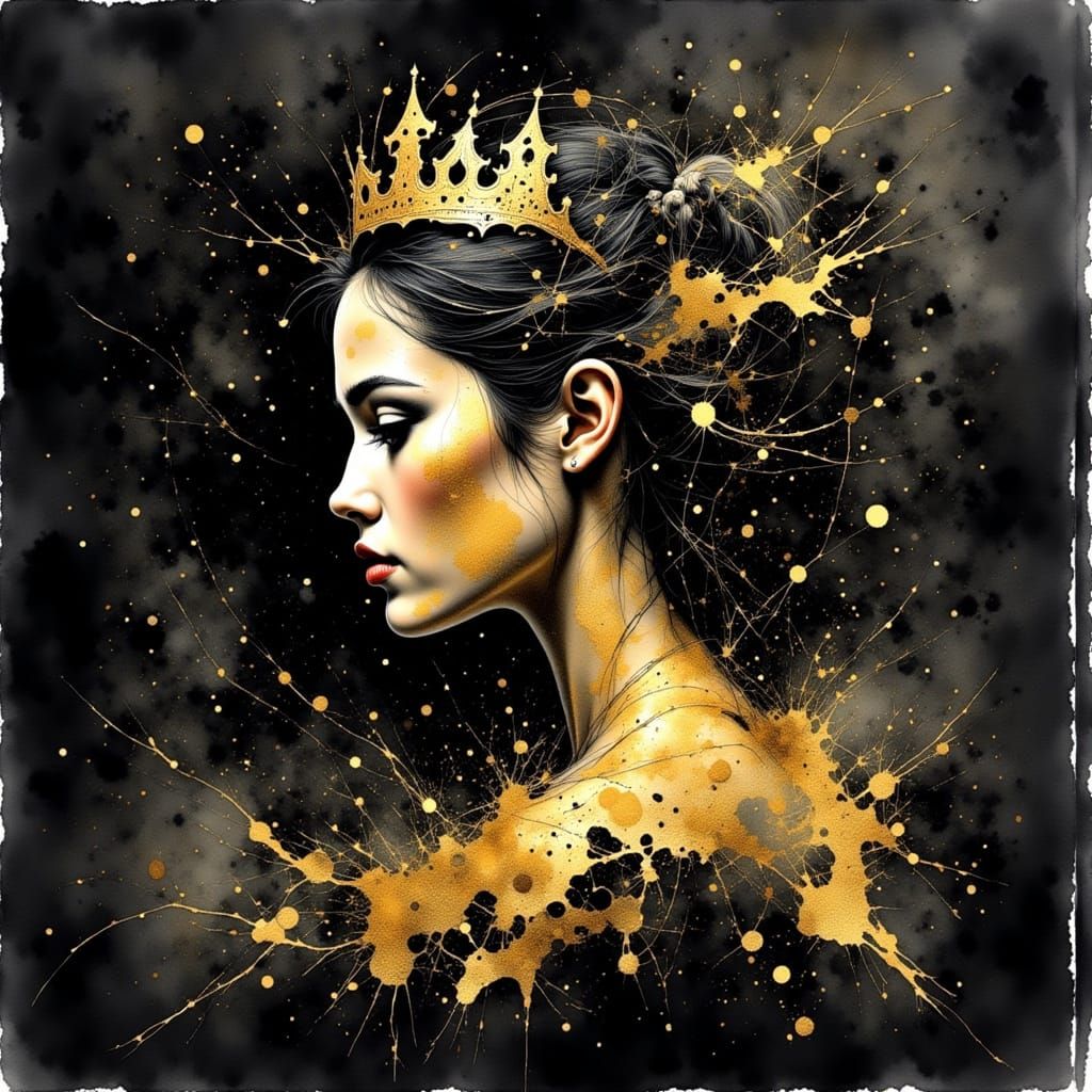 Fantasy Broken Crown in Watercolor with Gold
