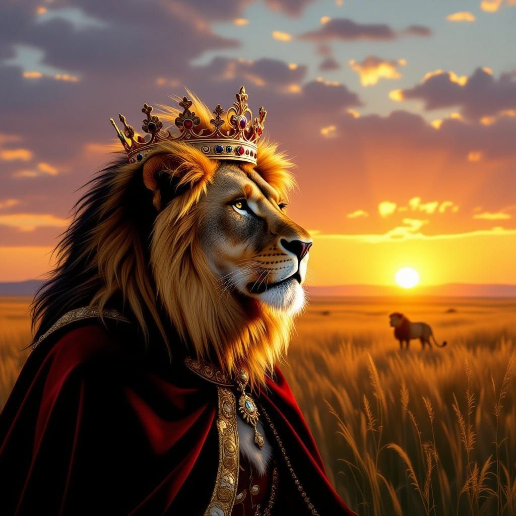Majestic Lion King at Sunrise on Savanna