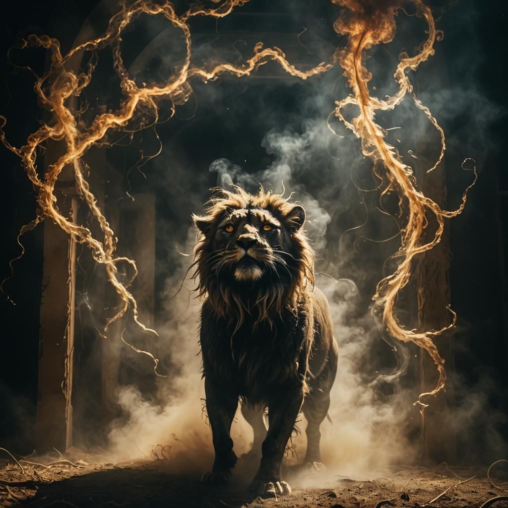 Animal Emerges from Void Portal in Smoky Darkness