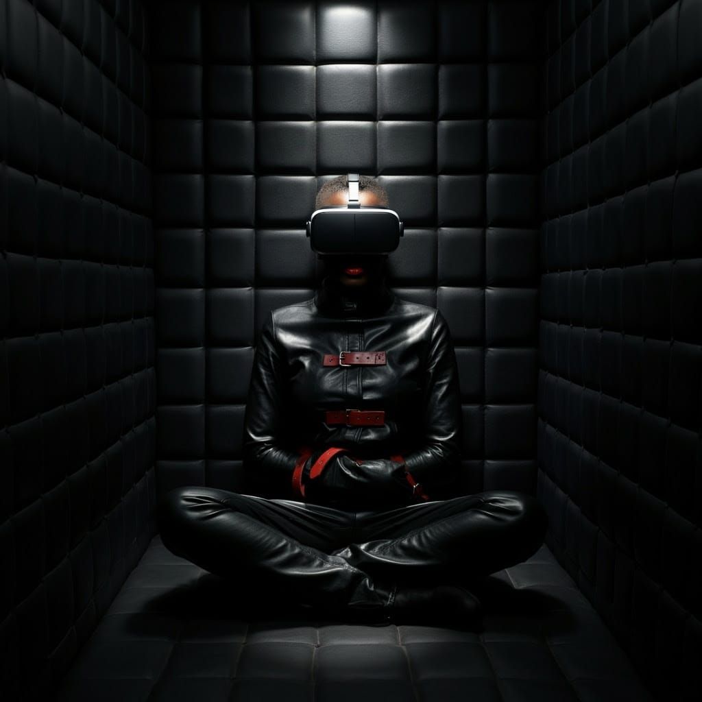 Sinister Super Spy in Padded Cell, Photorealistic Style