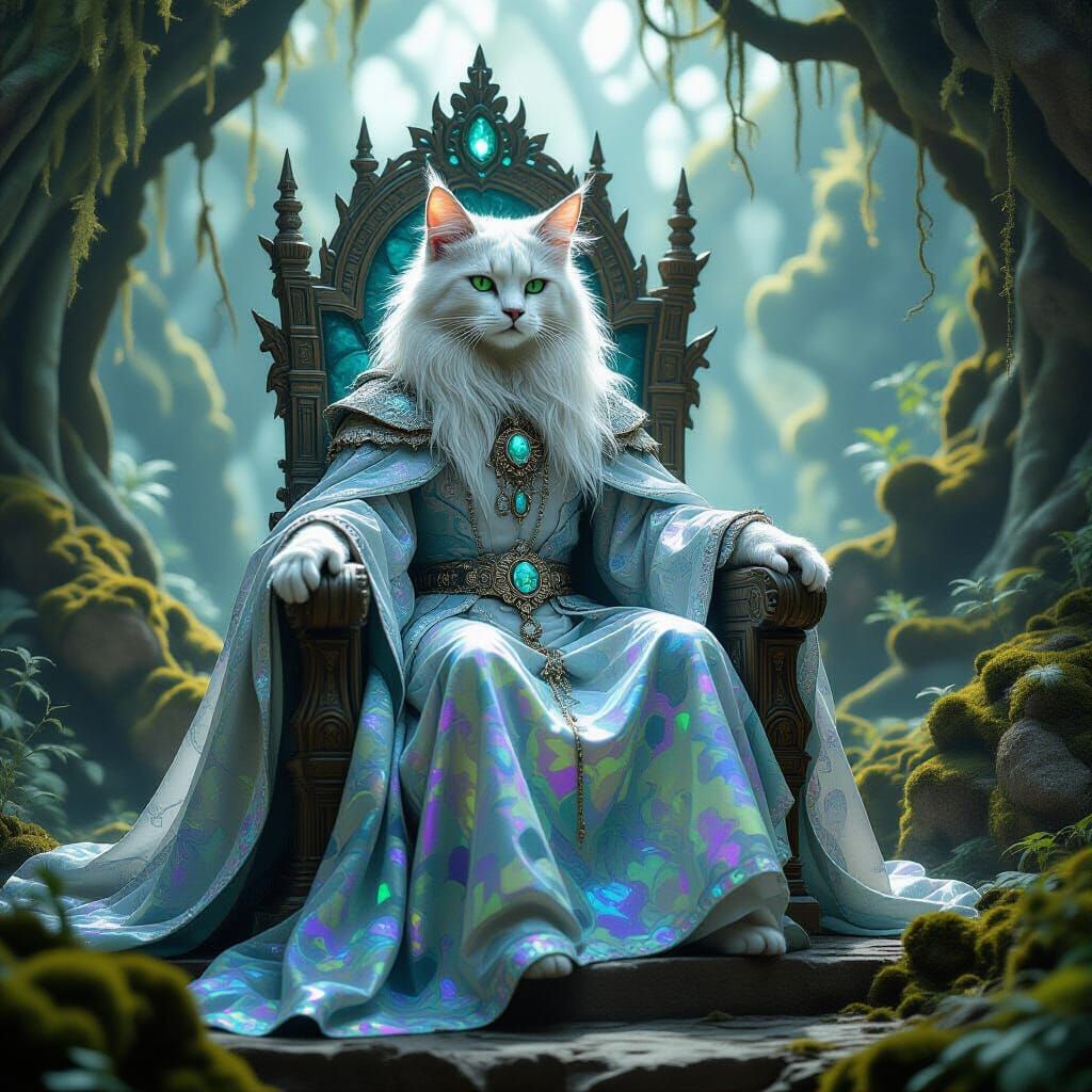 Majestic Feline Deity in Mystical Realm