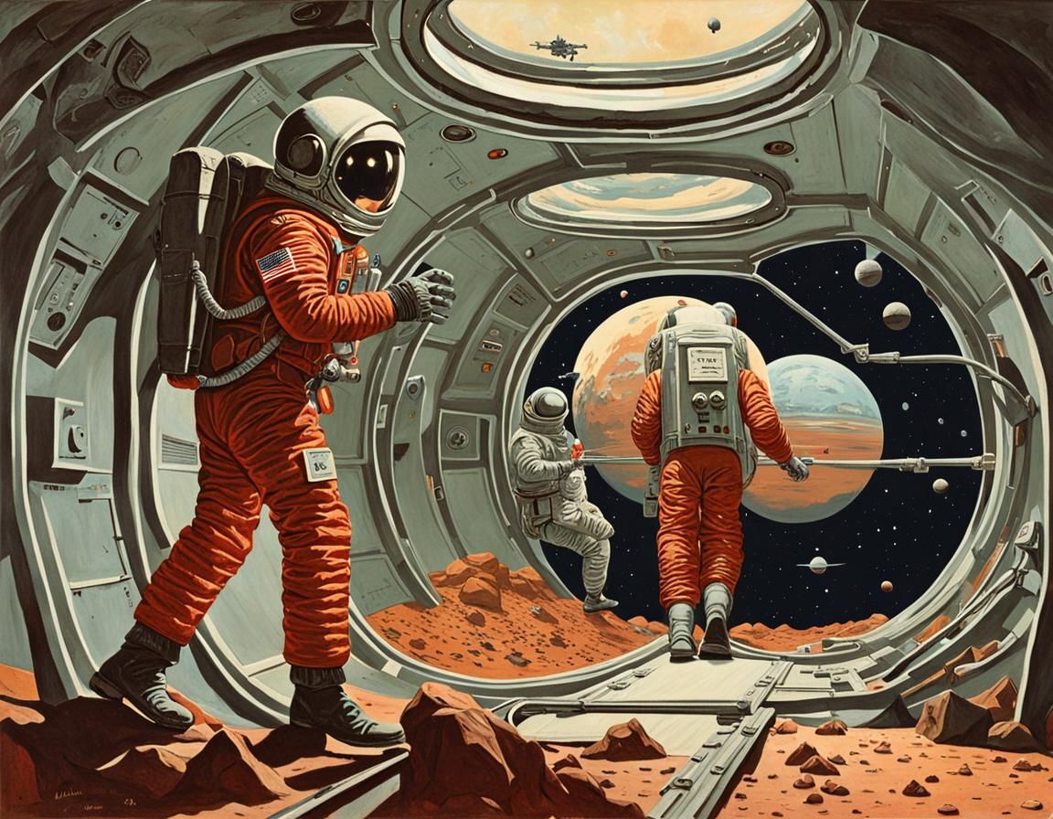 Astronaut on Mars in Norman Rockwell Style