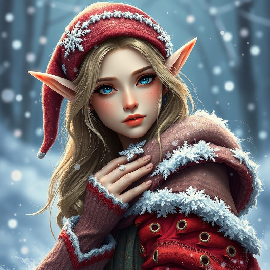 Ethereal Fantasy Elf Maiden in Snowy Landscape