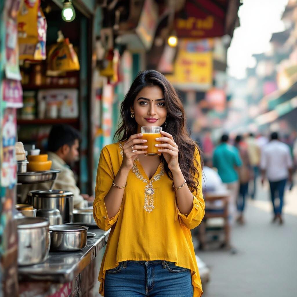 Indian Woman Sipping Chai: Street Photography Style