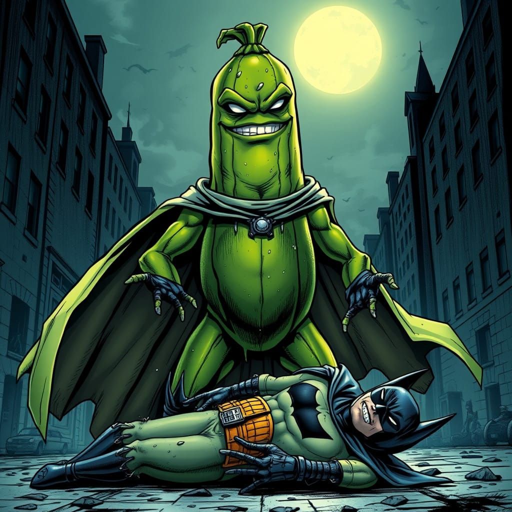 Vibrant Zucchini Hero Triumphs Over Dark Knight