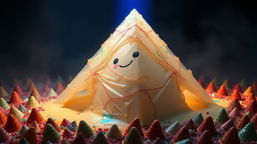 Melancholy Pyramid Dissolving into Goo in Blue Spotlight