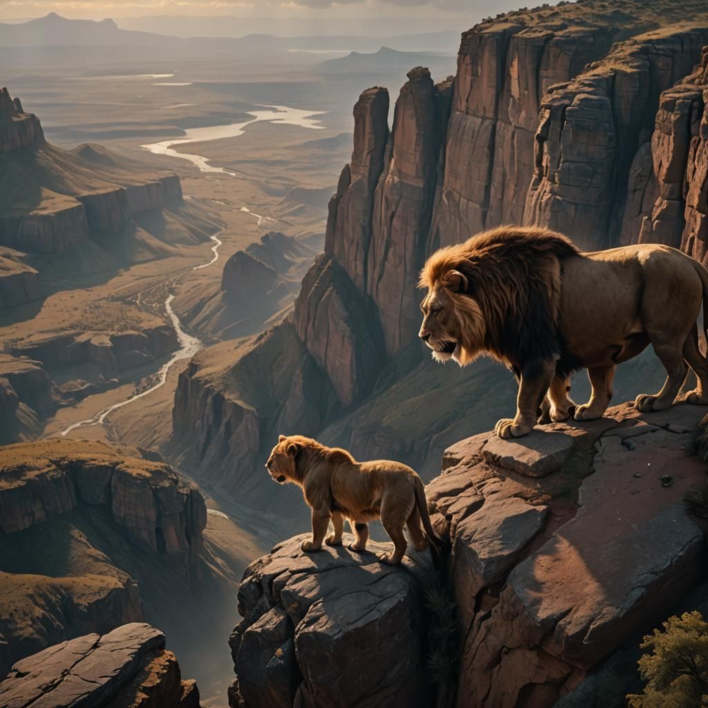 Dramatic Cliff Scene with Scar and Mufasa