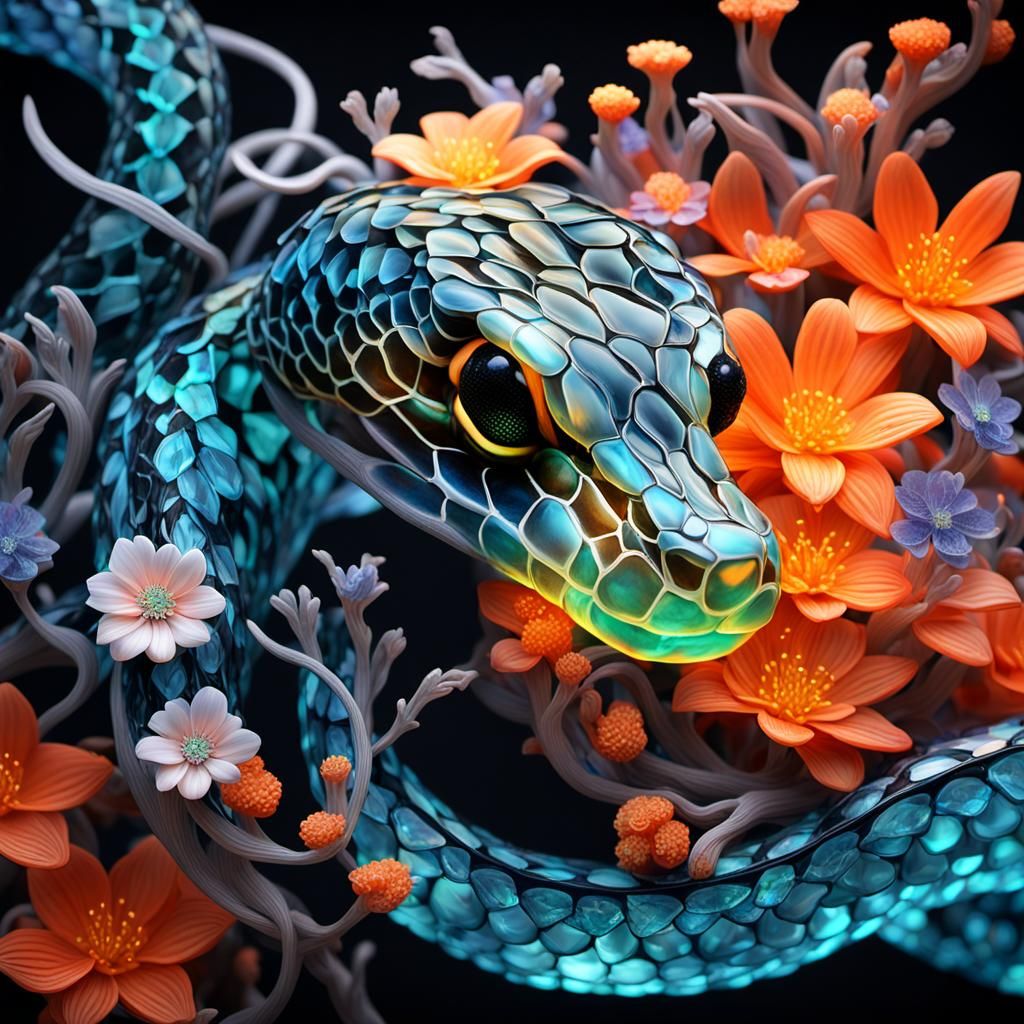 Bioluminescent Crystal Snake Sculpture: Fantasy Artwork
