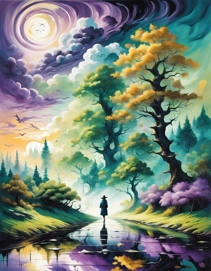 Surrealist Dreamscape in Vibrant Oil Painting Style