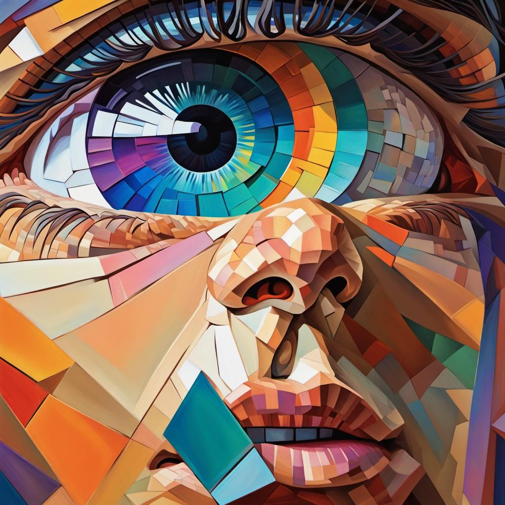 Bionic Eyes Portrait in Geometric Art Deco Style