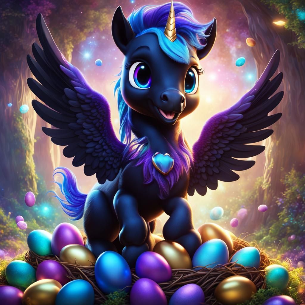 Adorable Baby Pegasus with Glowing Eggs in 3D