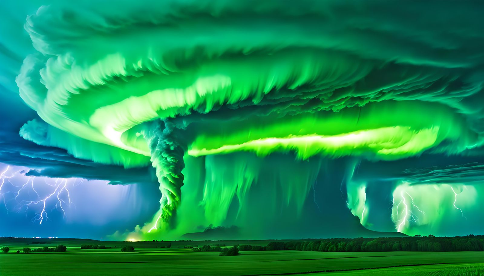 Neon Green Tornado Storm in Watercolour Style