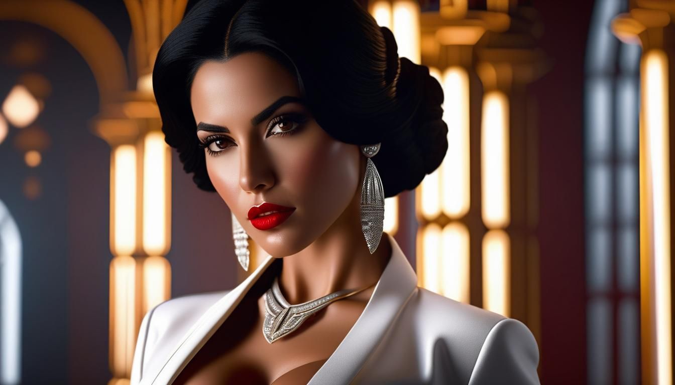 Gorgeous Latina in Luxurious Hall, Photorealistic Style