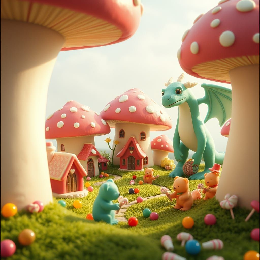 Whimsical Candy Village in Soft, Dreamy Pastels