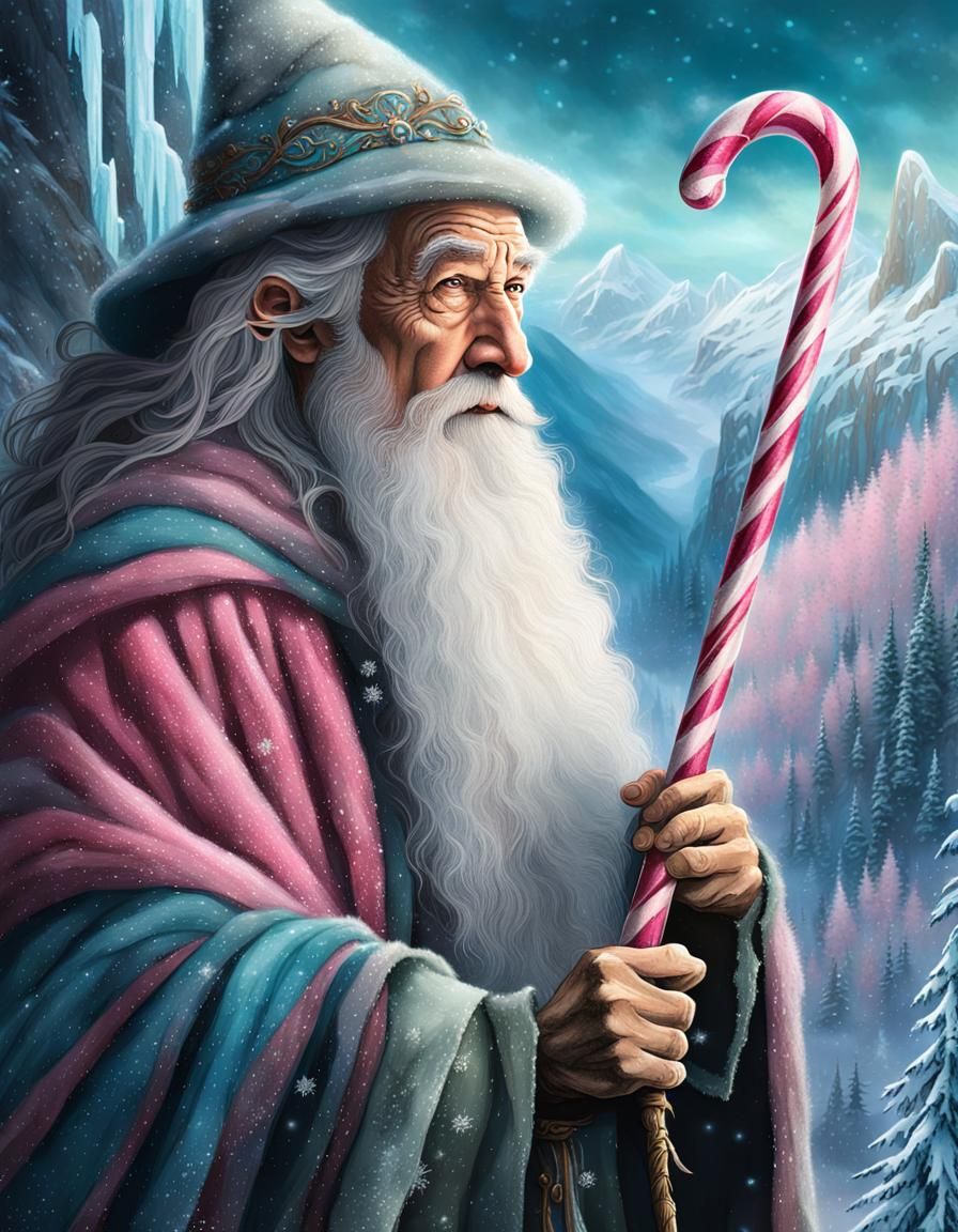 Fantasy Wizard with Candy Cane Staff