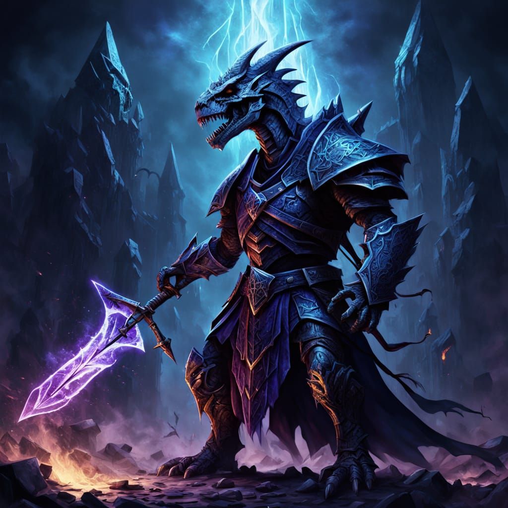 Dark Fantasy Dinosaur Necromancer in Gothic Armor