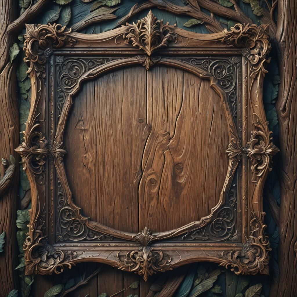 Empty Wooden Carved Notification Board in Detailed Matte Sty...