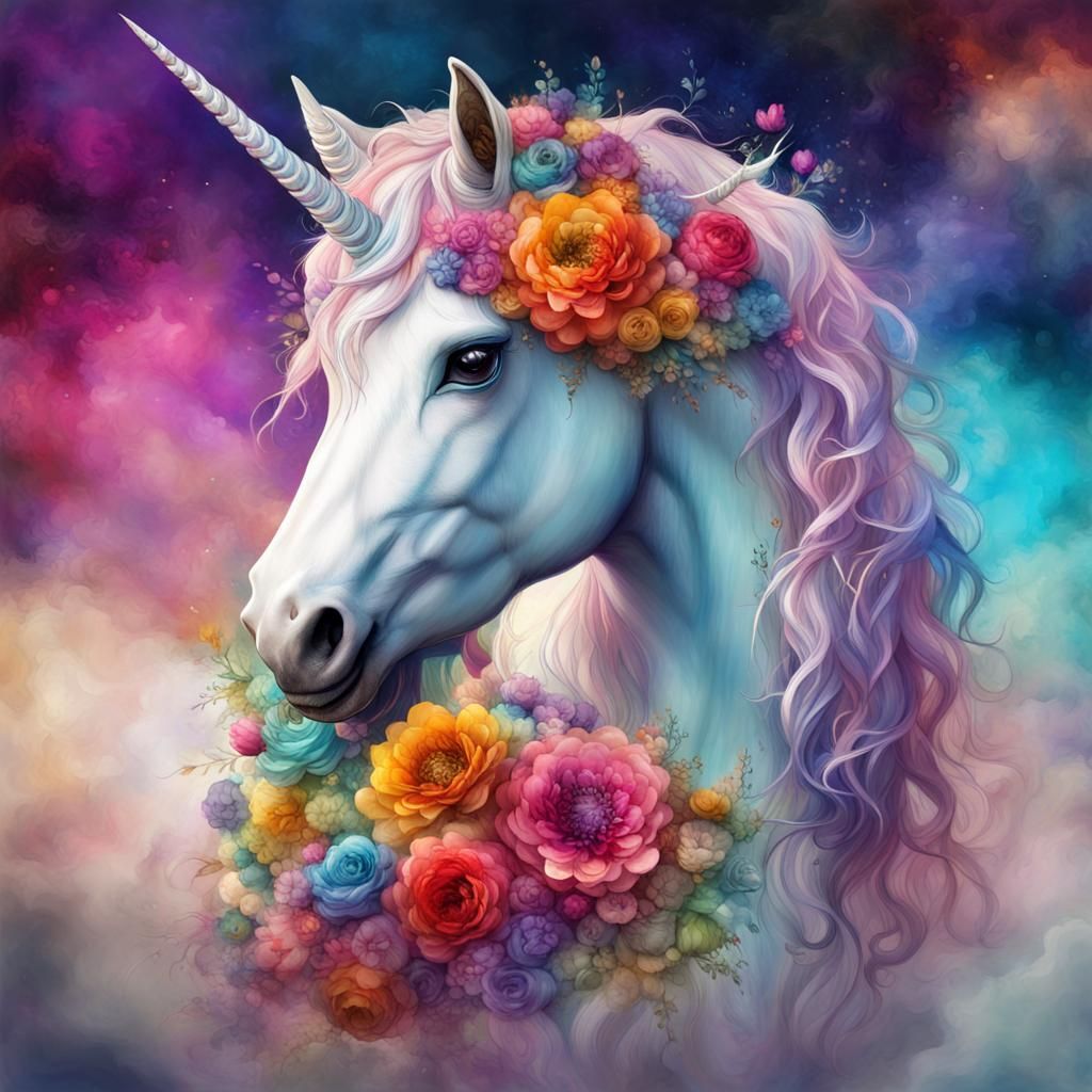 Alcohol Ink Unicorn with Rainbow Background