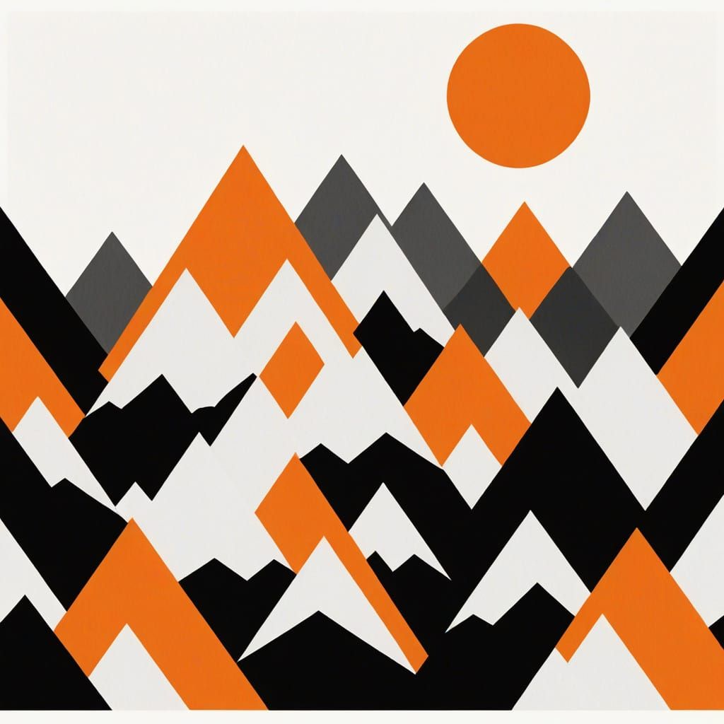Minimalist Geometric Mountain Landscape with Orange Sun
