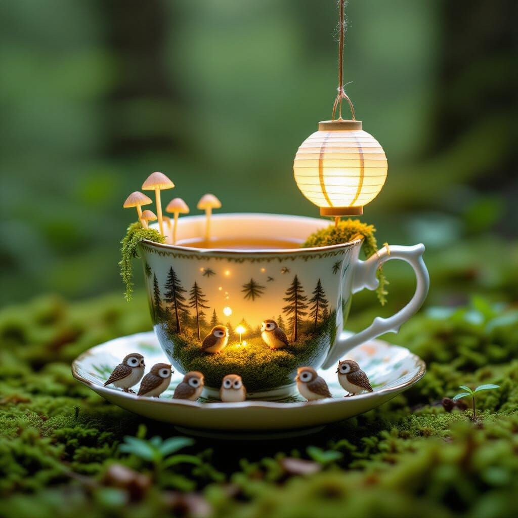 Enchanted Teacup Ecosystem in Macro Photography