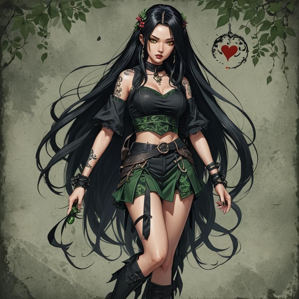 Gothic Anime Vigilante with Tattoos and Jewelry