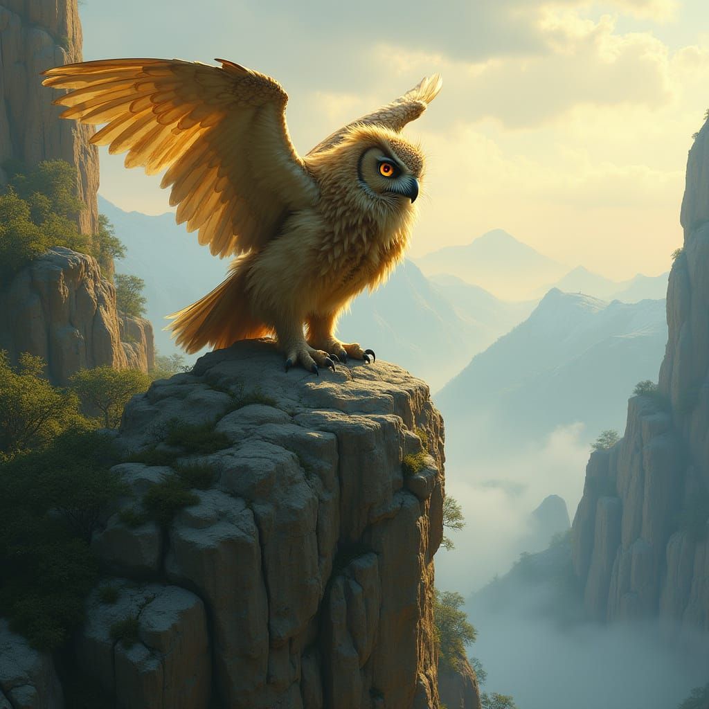 Majestic Lion-Owl Surveying the Mystical Realm