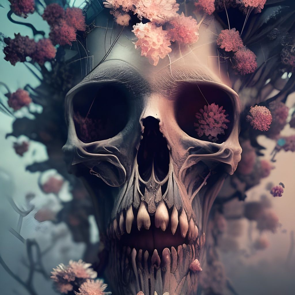 Floral Skull Close-Up: Eerie, Detailed, and Vibrant