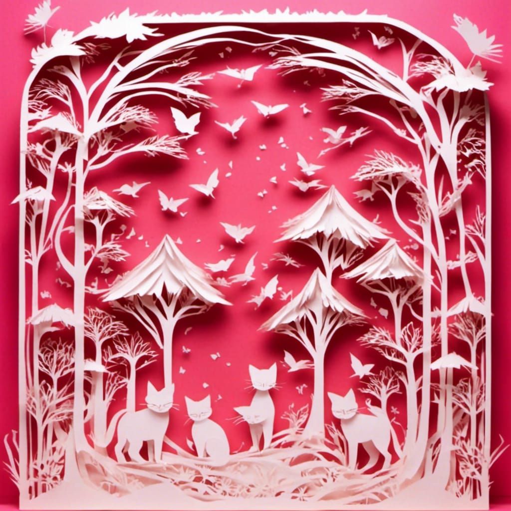Illuminated Papercut Artwork of Playful Kittens