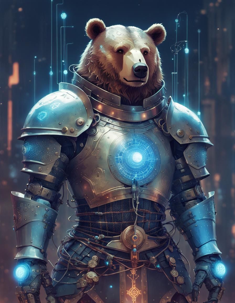 Cyborg Knight Bear in Surreal Fantasy Style