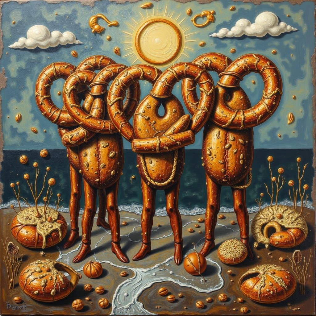 Whimsical Pretzel People in a Doily Town