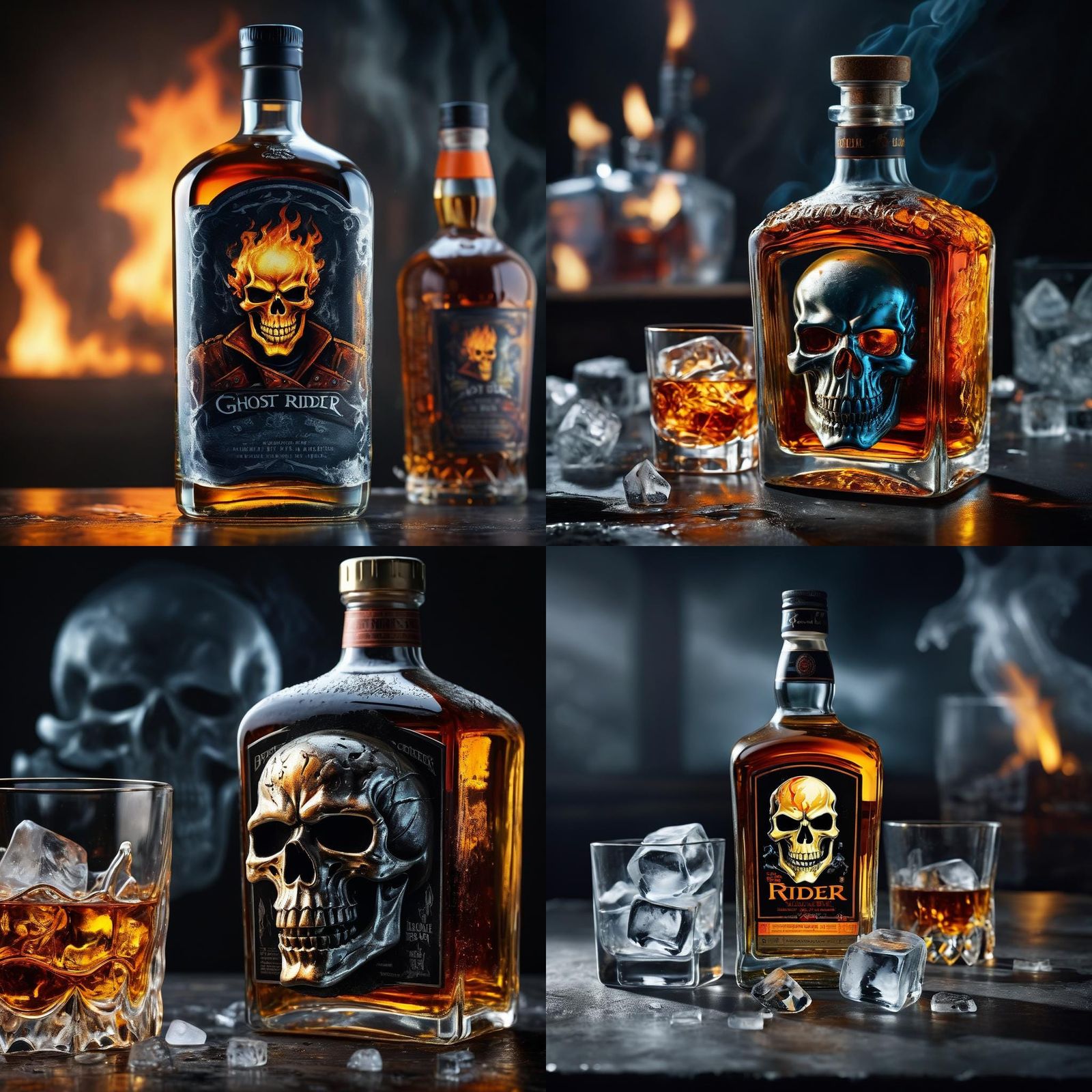 Whisky Bottle with Ghost Rider Label, Professional Portrait