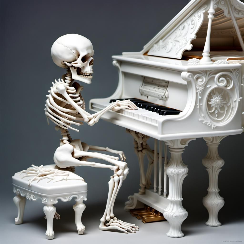 Skeleton Pianist in Ghostly Gothic Style