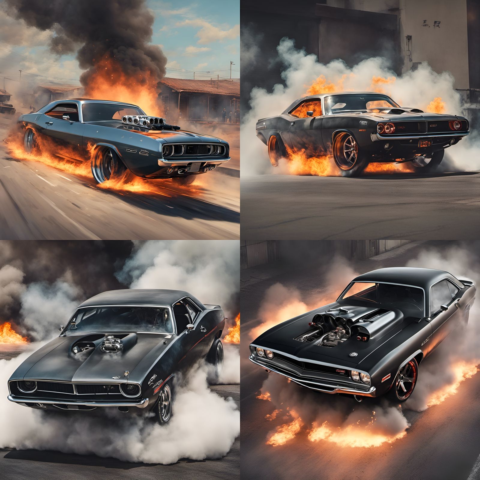Cuda car burning tires, baby!