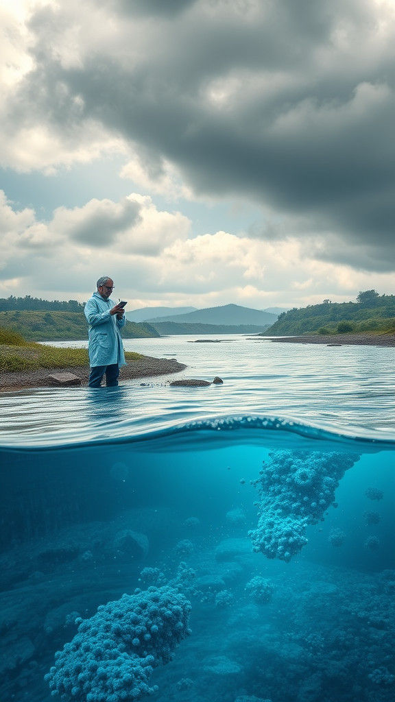 Nanoparticles Purifying Polluted River in Hyperrealistic Sty...