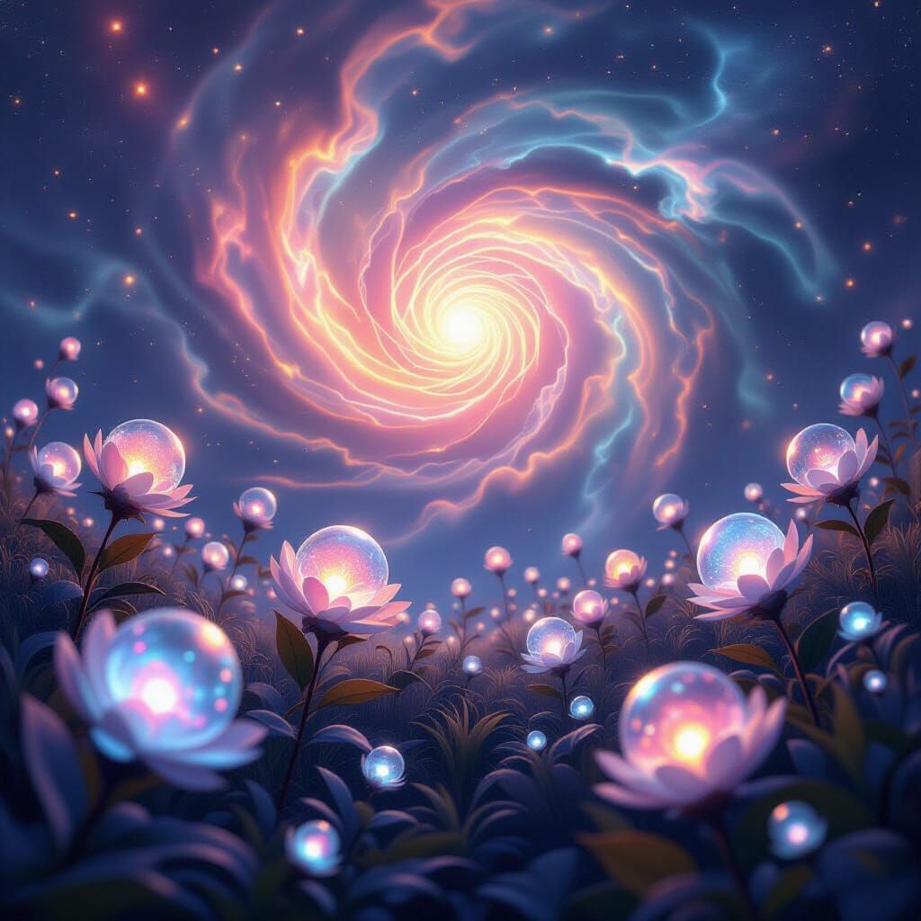 Cosmic Garden of Glowing Energy Flowers
